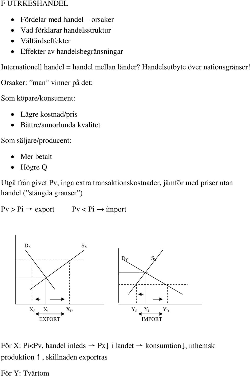 Orsaker: man vinner på det: Som köpare/konsument: Lägre kostnad/pris Bättre/annorlunda kvalitet Som säljare/producent: Mer betalt Högre Q Utgå från givet Pv,