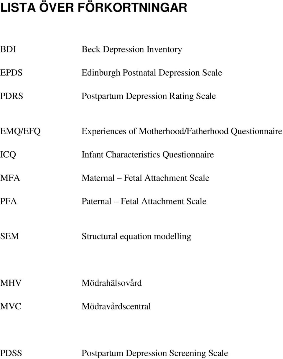Infant Characteristics Questionnaire Maternal Fetal Attachment Scale Paternal Fetal Attachment Scale SEM