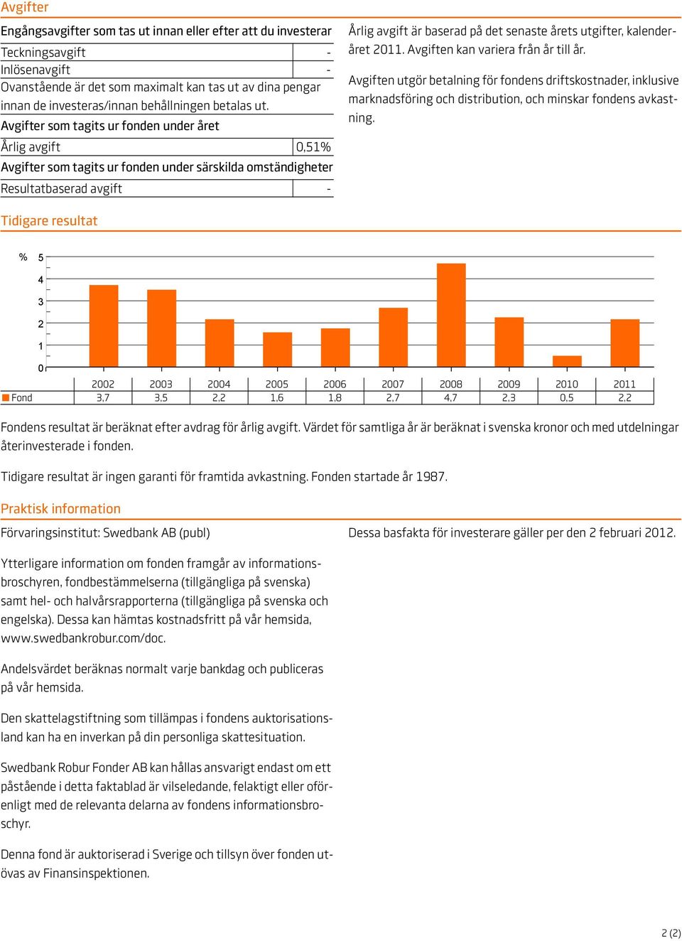 Avgifter som tagits ur fonden under året Årlig avgift 0,51% Avgifter som tagits ur fonden under särskilda omständigheter Resultatbaserad avgift - Årlig avgift är baserad på det senaste årets