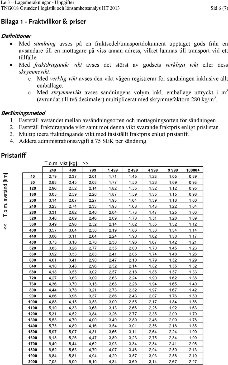 Med fraktdragande vikt avses det störst av godsets verkliga vikt eller dess skrymmevikt: o Med verklig vikt avses den vikt vågen registrerar för sändningen inklusive allt emballage.