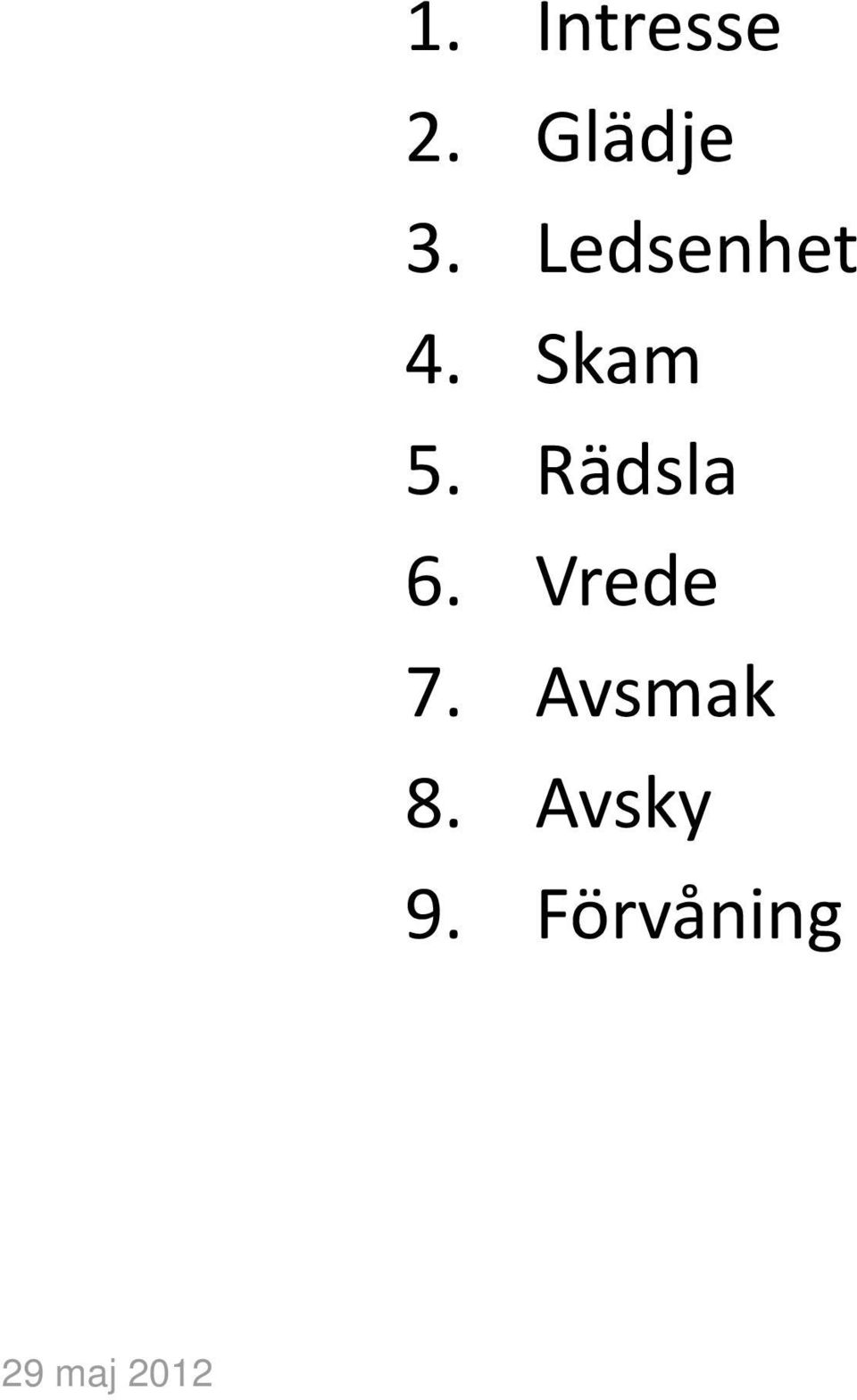 Rädsla 6. Vrede 7.