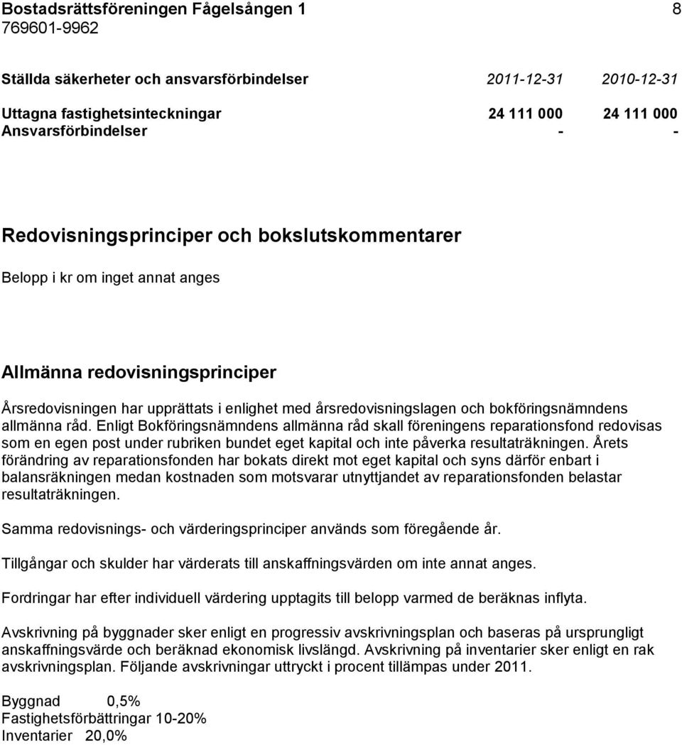 Enligt Bokföringsnämndens allmänna råd skall föreningens reparationsfond redovisas som en egen post under rubriken bundet eget kapital och inte påverka resultaträkningen.