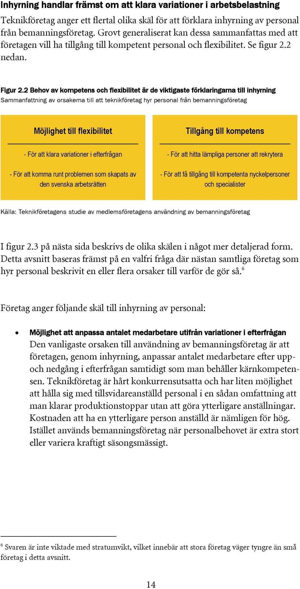 2 Behov av kompetens och flexibilitet är de viktigaste förklaringarna till inhyrning Sammanfattning av orsakerna till att teknikföretag hyr personal från bemanningsföretag Möjlighet till flexibilitet
