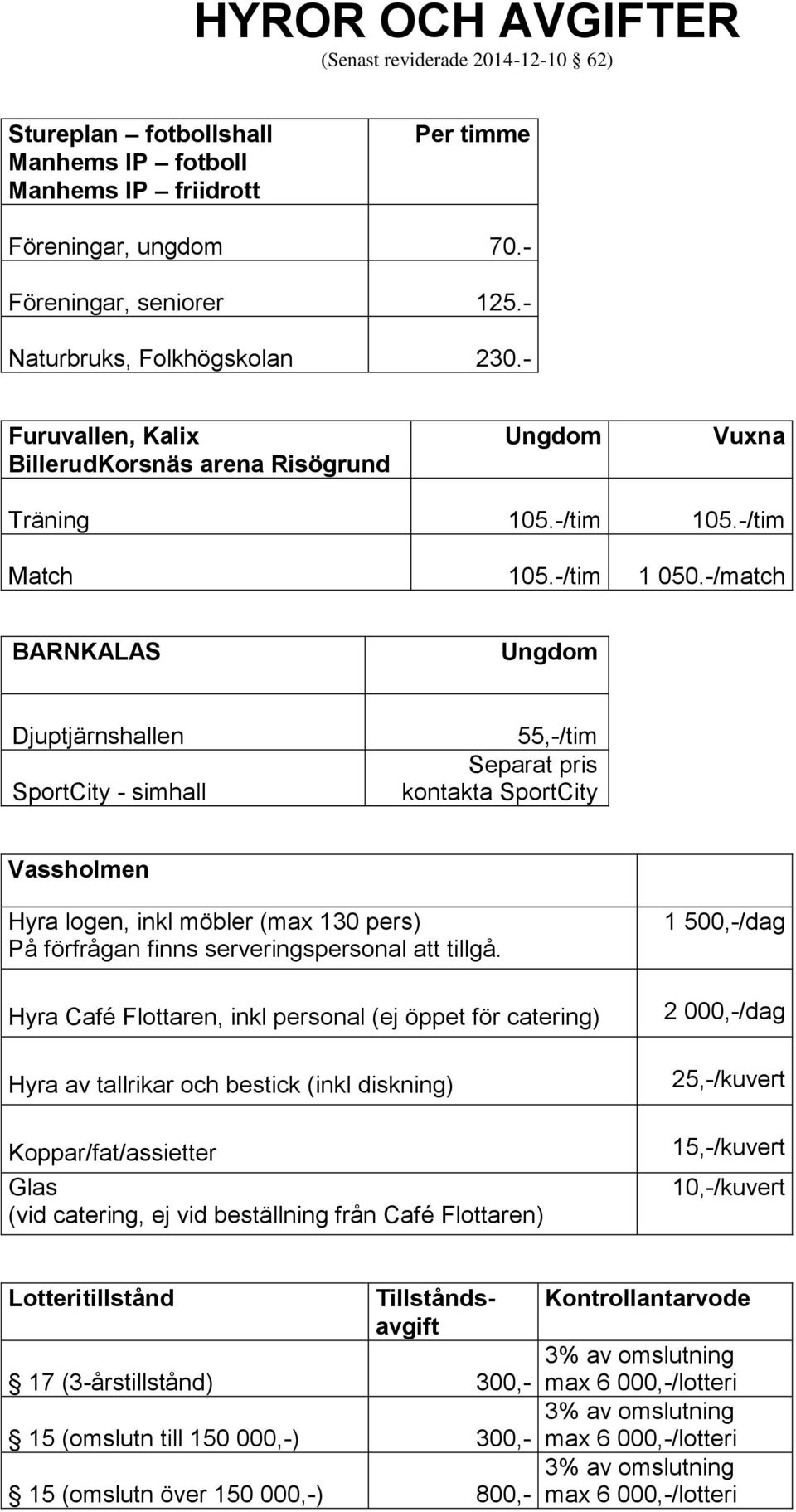 -/match BARNKALAS Djuptjärnshallen SportCity - simhall 55,-/tim Separat pris kontakta SportCity Vassholmen Hyra logen, inkl möbler (max 130 pers) På förfrågan finns serveringspersonal att tillgå.