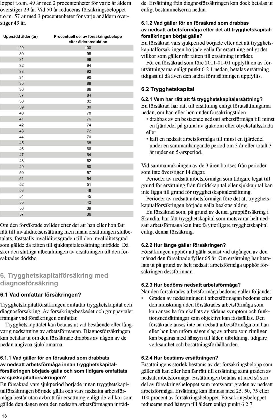 49 60 50 57 51 54 52 51 53 48 54 45 55 42 56 39 57 36 Om den försäkrade avlider efter det att han eller hon fått rätt till invaliditetsersättning men innan ersättningen slutbetalats, fastställs