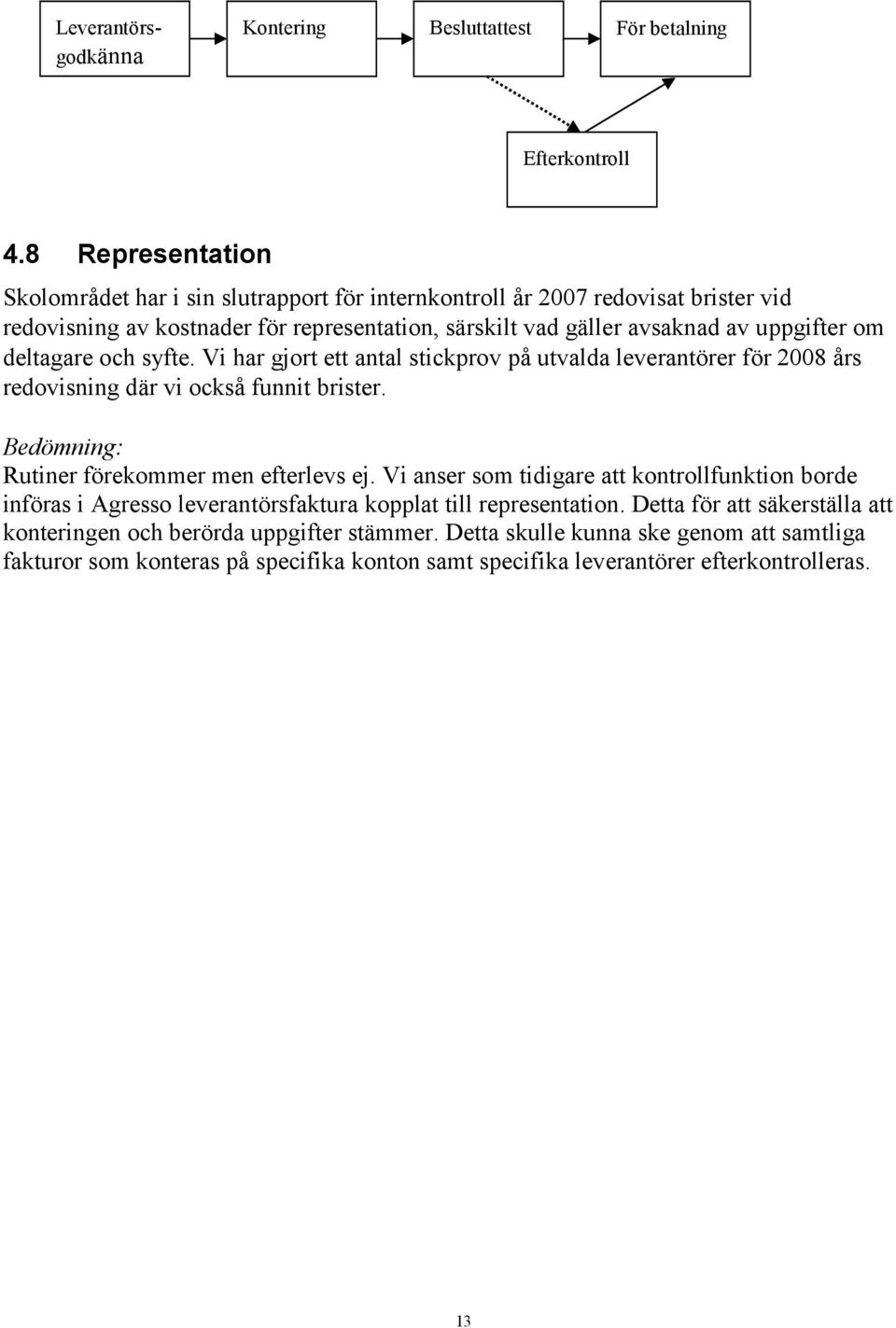 om deltagare och syfte. Vi har gjort ett antal stickprov på utvalda leverantörer för 2008 års redovisning där vi också funnit brister. Rutiner förekommer men efterlevs ej.