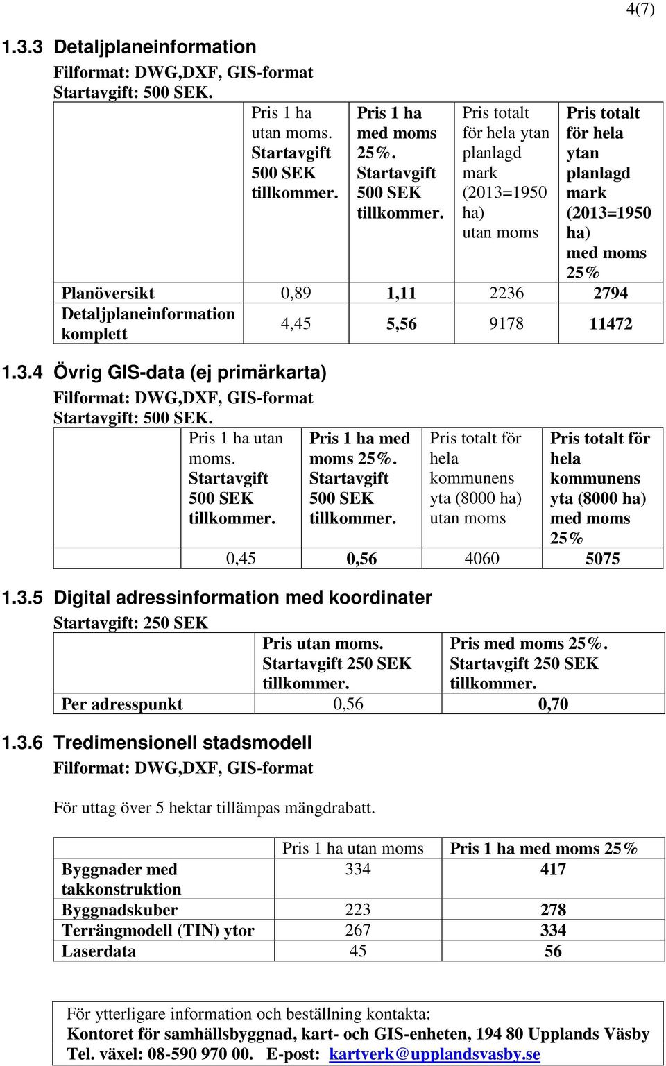 komplett 1.3.4 Övrig GIS-data (ej primärkarta) Filformat: DWG,DXF, GIS-format :. Pris 1 ha utan moms. 4,45 5,56 9178 11472 Pris 1 ha med moms 25%.