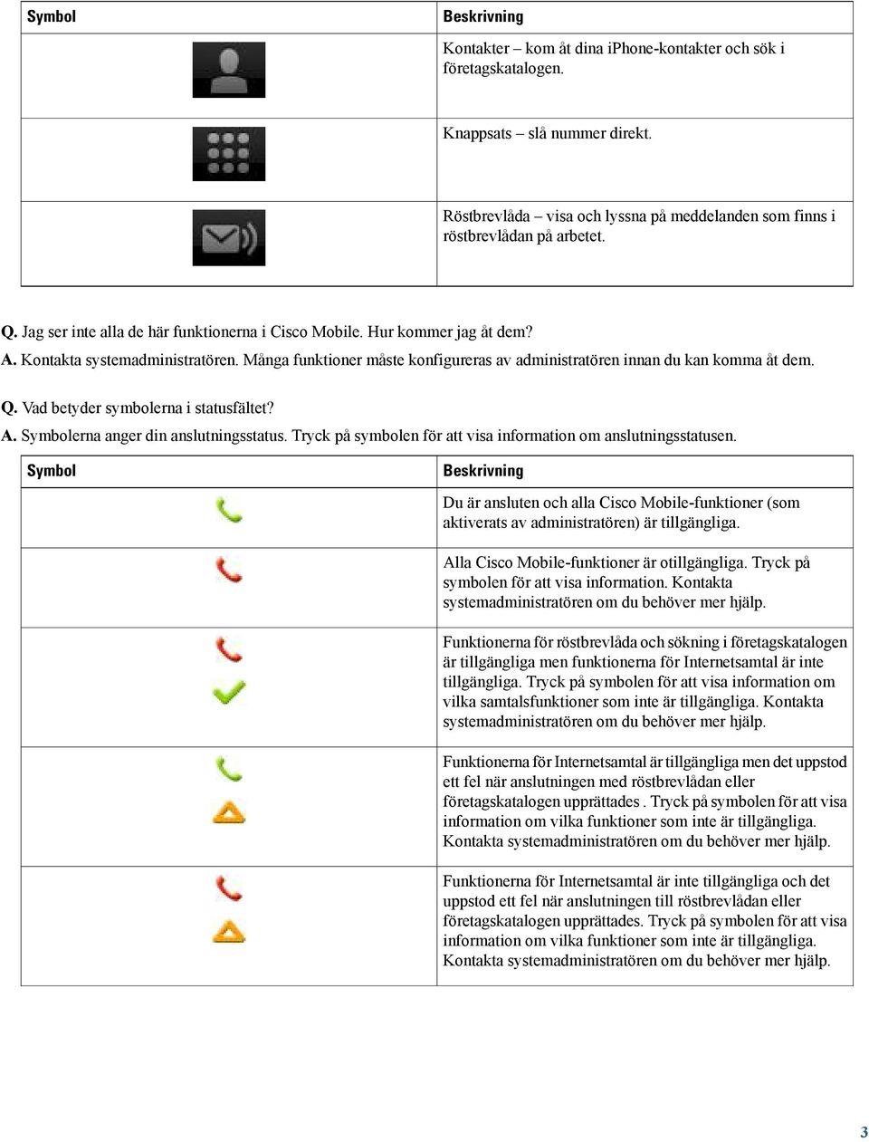 Vad betyder symbolerna i statusfältet? A. Symbolerna anger din anslutningsstatus. Tryck på symbolen för att visa information om anslutningsstatusen.