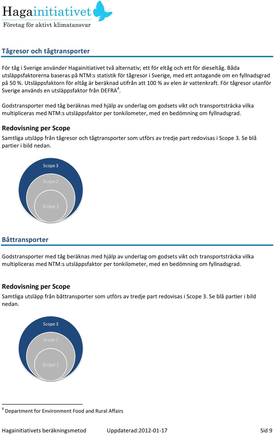 För tågresor utanför Sverige används en utsläppsfaktor från DEFRA 4.