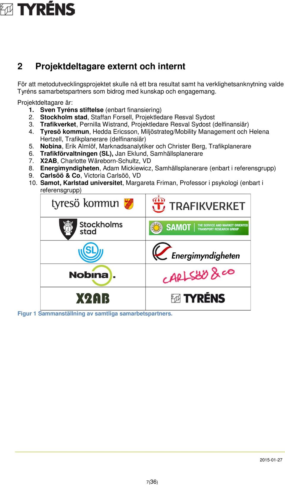 Trafikverket, Pernilla Wistrand, Projektledare Resval Sydost (delfinansiär) 4. Tyresö kommun, Hedda Ericsson, Miljöstrateg/Mobility Management och Helena Hertzell, Trafikplanerare (delfinansiär) 5.