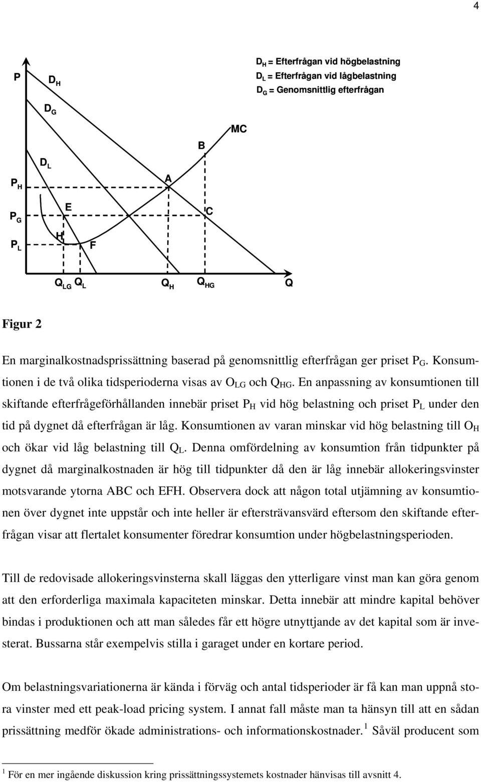 En anpassning av konsumtionen till skiftande efterfrågeförhållanden innebär priset P H vid hög belastning och priset P L under den tid på dygnet då efterfrågan är låg.