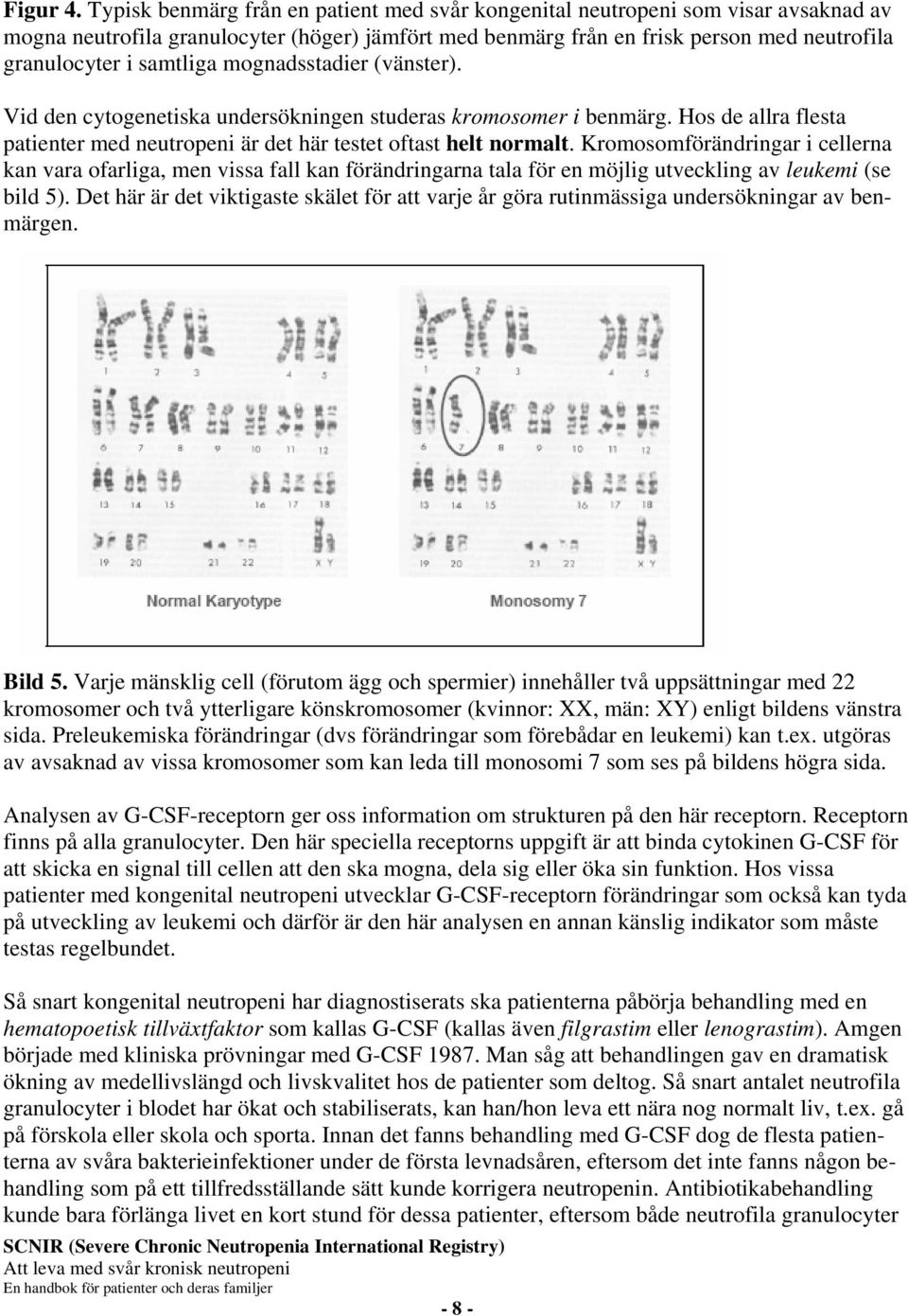 samtliga mognadsstadier (vänster). Vid den cytogenetiska undersökningen studeras kromosomer i benmärg. Hos de allra flesta patienter med neutropeni är det här testet oftast helt normalt.