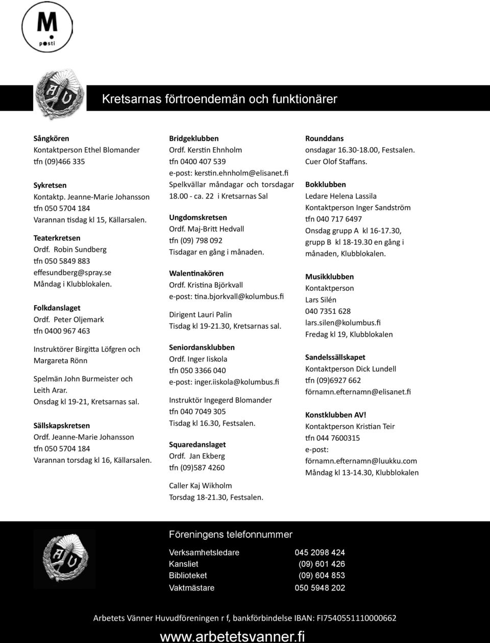 Peter Oljemark tfn 0400 967 463 Instruktörer Birgitta Löfgren och Margareta Rönn Spelmän John Burmeister och Leith Arar. Onsdag kl 19-21, Kretsarnas sal. Sällskapskretsen Ordf.