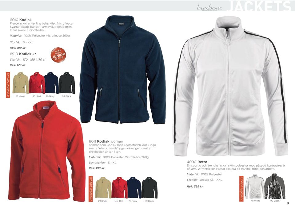 samt att dragkedjan är ton i ton. Material: 100% Polyester Microfleece 260g. 4090 Retro Damstorlek: S - XL En sportig och trendig jacka i skön polyester med påsydd kontrastrevär på ärm.