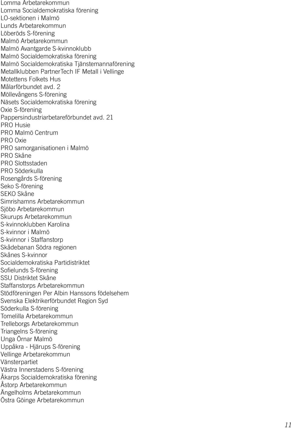 2 Möllevångens S-förening Näsets Socialdemokratiska förening Oxie S-förening Pappersindustriarbetareförbundet avd.