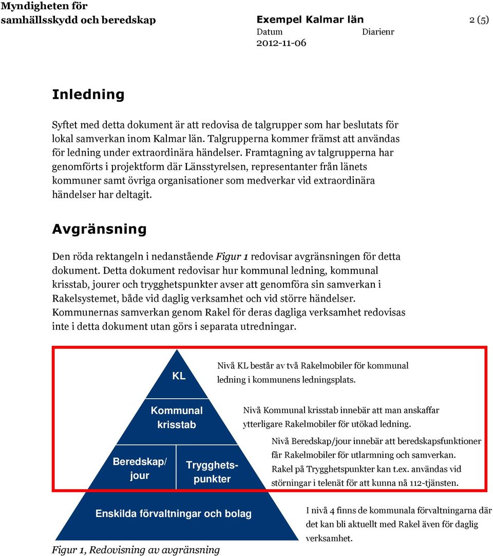 Framtagning av talgrupperna har genomförts i projektform där Länsstyrelsen, representanter från länets kommuner samt övriga organisationer som medverkar vid extraordinära händelser har deltagit.