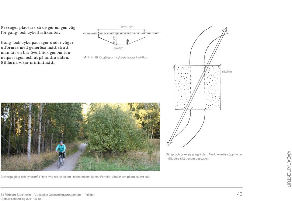 Bilderna visar minimimått. 3,2m 12m-16m 5m-6m Minimimått för gång och cykelpassager i sektion.