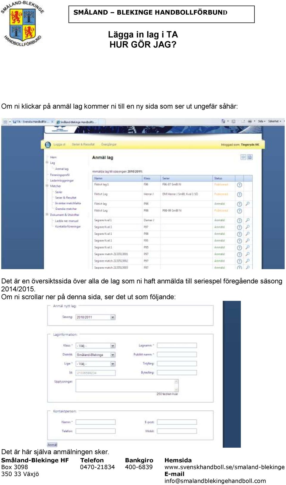 anmälda till seriespel föregående säsong 2014/2015.