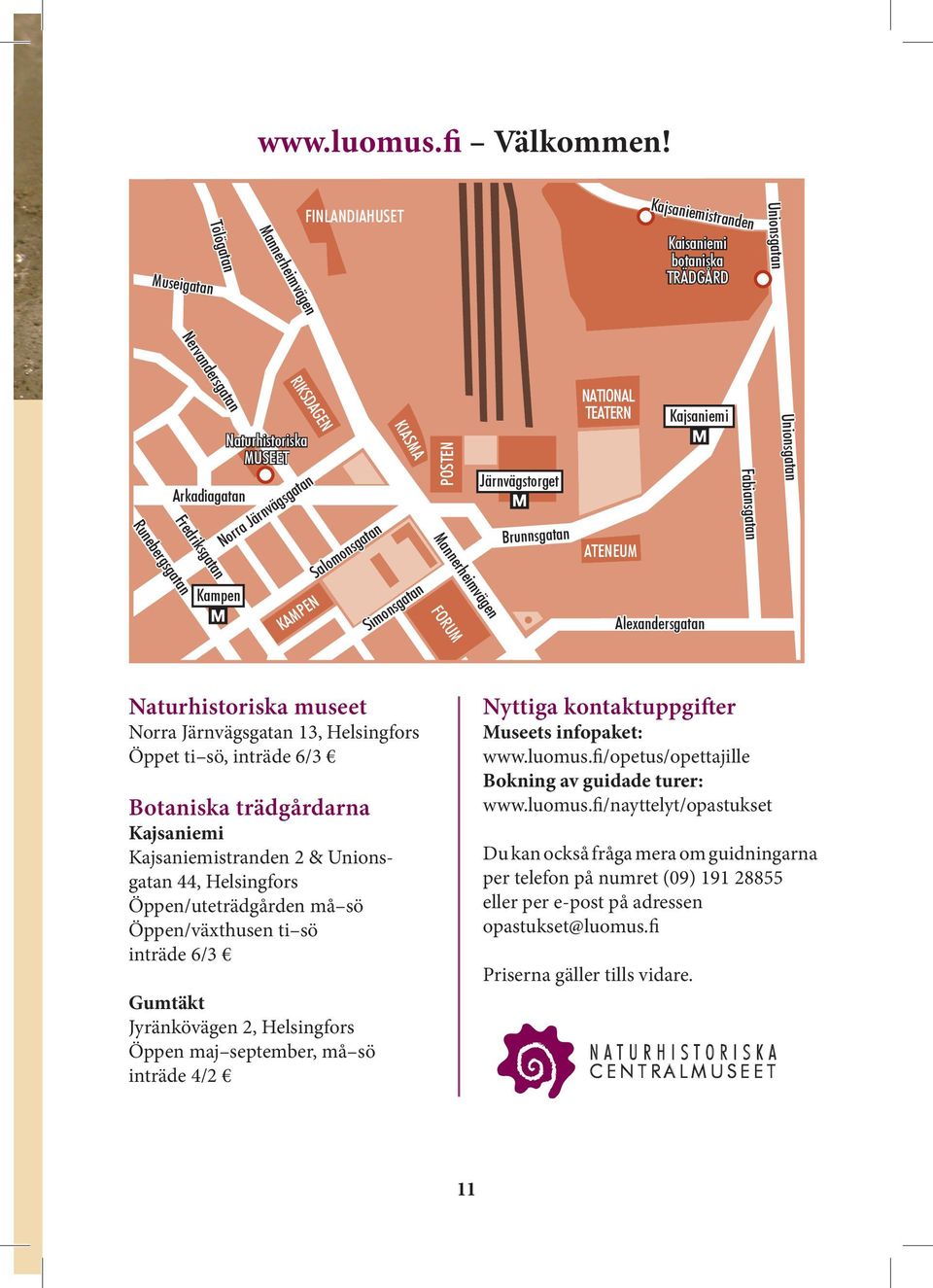 Naturhistoriska MUSEET Norra Järnvägsgatan KAMPEN Salomonsgatan KIASMA Simonsgatan POSTEN Mannerheimvägen FORUM Järnvägstorget Brunnsgatan NATIONAL TEATERN ATENEUM Kajsaniemi Alexandersgatan