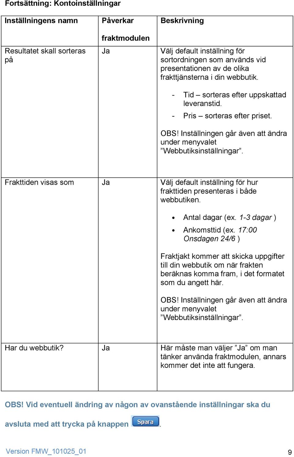 Frakttiden visas som Ja Välj default inställning för hur frakttiden presenteras i både webbutiken. Antal dagar (ex. 1-3 dagar ) Ankomsttid (ex.