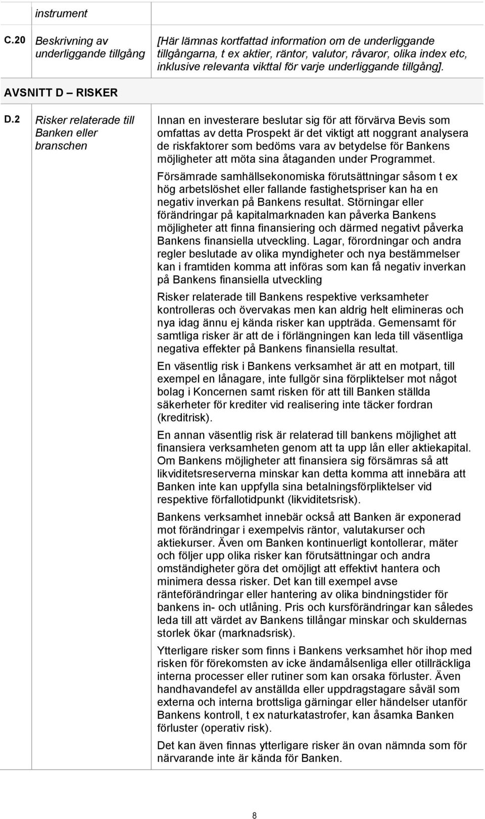 varje underliggande tillgång]. AVSNITT D RISKER D.