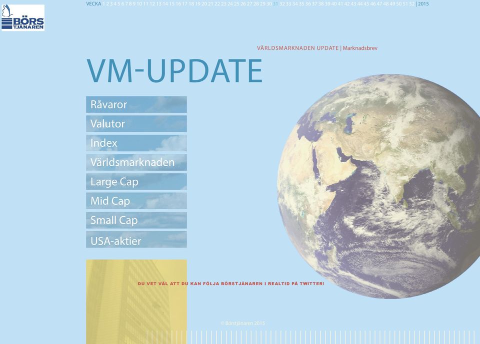 UPDATE Marknadsbrev VM-UPDATE Råvaror Valutor Index Världsmarknaden Large Cap Mid Cap Small