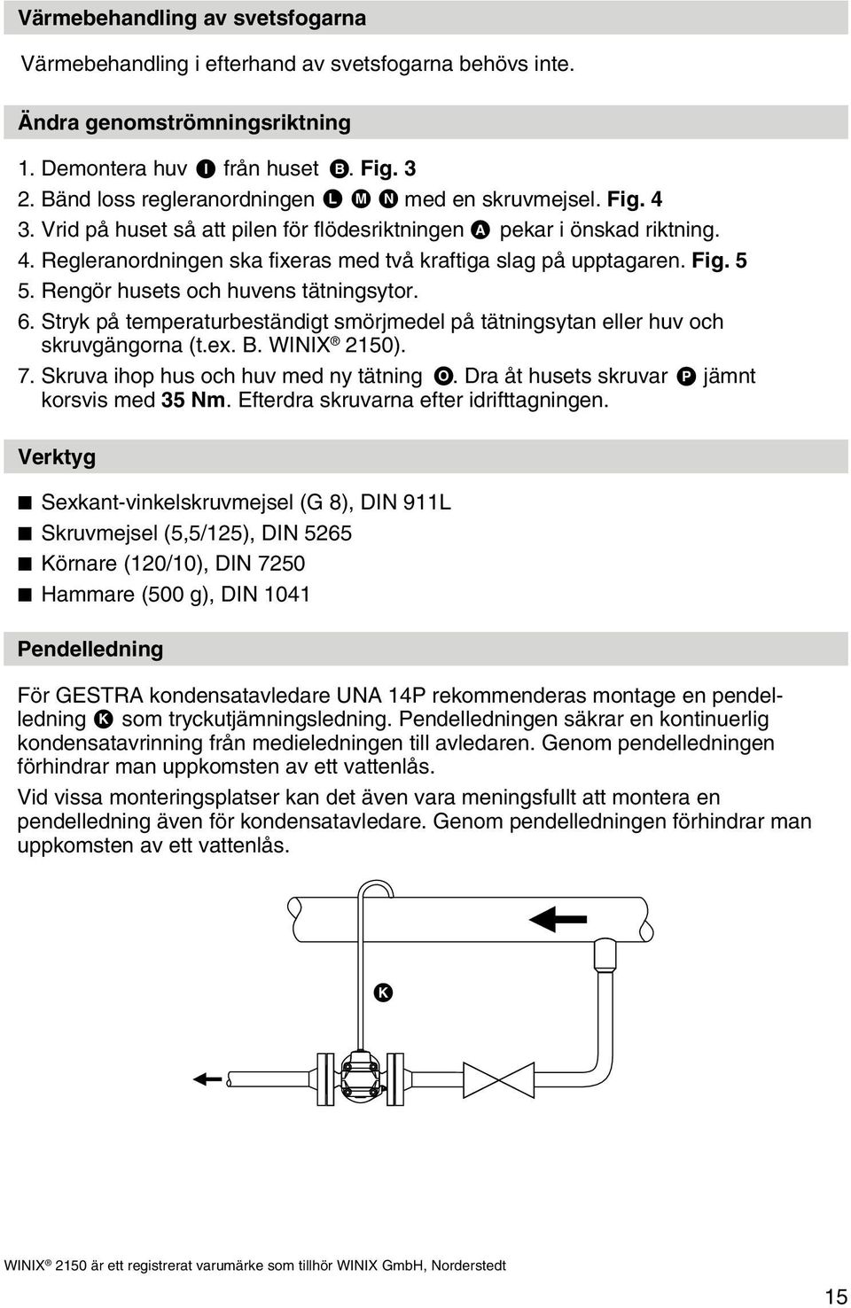 Fig. 5 5. Rengör husets och huvens tätningsytor. 6. Stryk på temperaturbeständigt smörjmedel på tätningsytan eller huv och skruvgängorna (t.ex. B. WINIX 2150). 7.