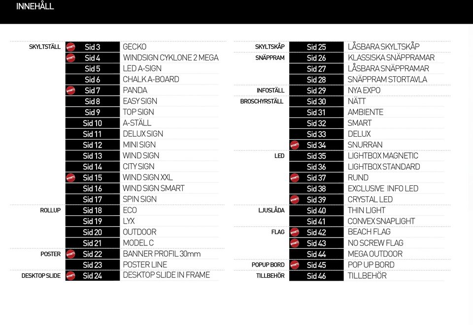 SIGN XXL Sid 37 Sid 16 WIND SIGN SMART Sid 38 Sid 17 SPIN SIGN Sid 39 Sid 18 ECO LJUSLÅDA Sid 40 Sid 19 LYX Sid 41 Sid 20 OUTDOOR FLAG Sid 42 Sid 21 MODEL C Sid 43 Sid 22 Sid 23 Sid 24 BANNER PROFIL