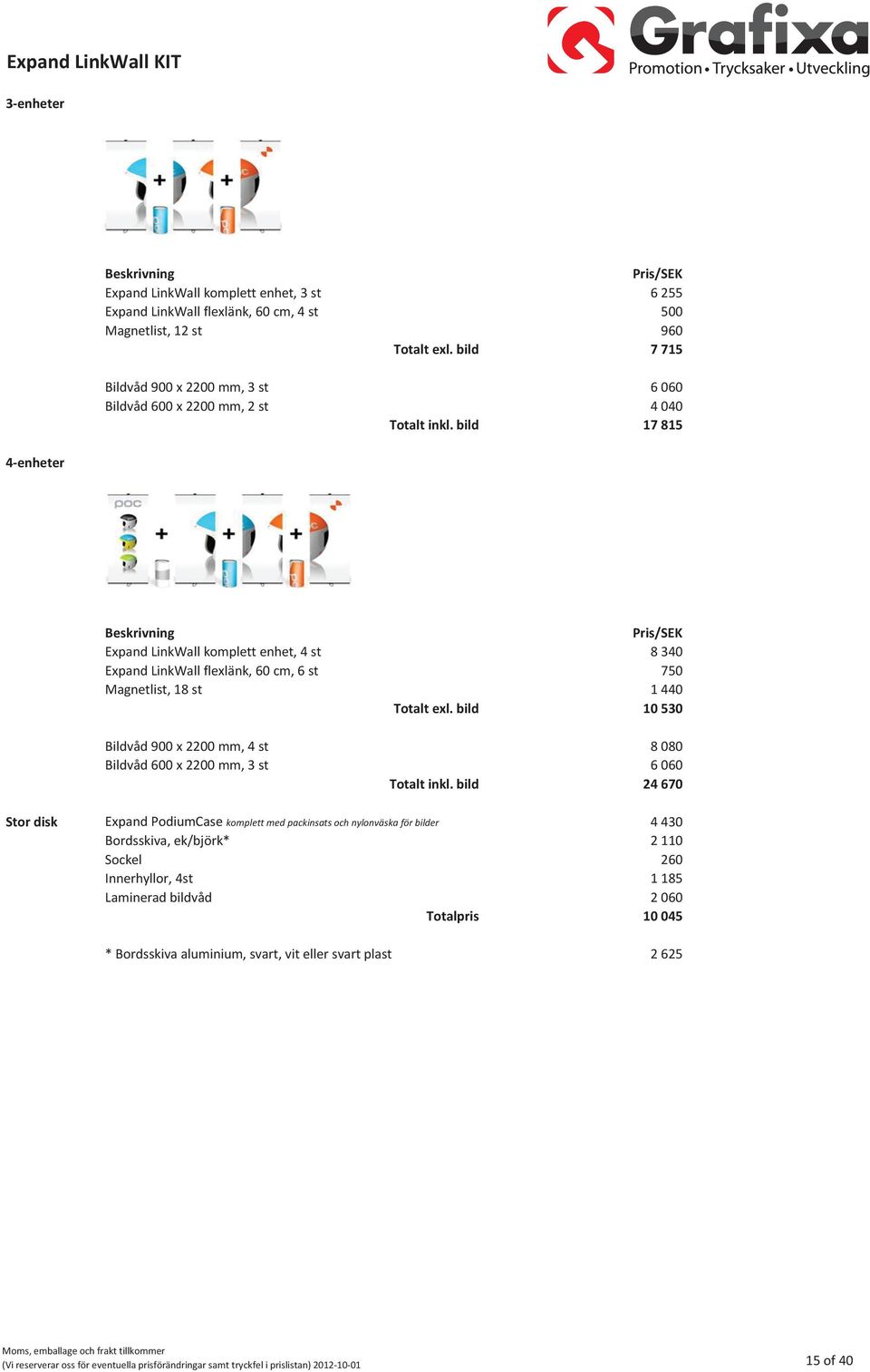 bild 17 815 Beskrivning Pris/SEK Expand LinkWall komplett enhet, 4 st 8 340 Expand LinkWall flexlänk, 60 cm, 6 st 750 Magnetlist, 18 st 1 440 Totalt exl.