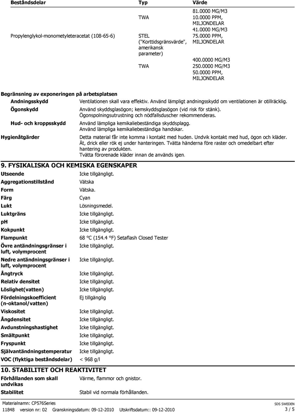 Använd lämpligt andningsskydd om ventilationen är otillräcklig. Använd skyddsglasögon; kemskyddsglasögon (vid risk för stänk). Ögonspolningsutrustning och nödfallsduscher rekommenderas.