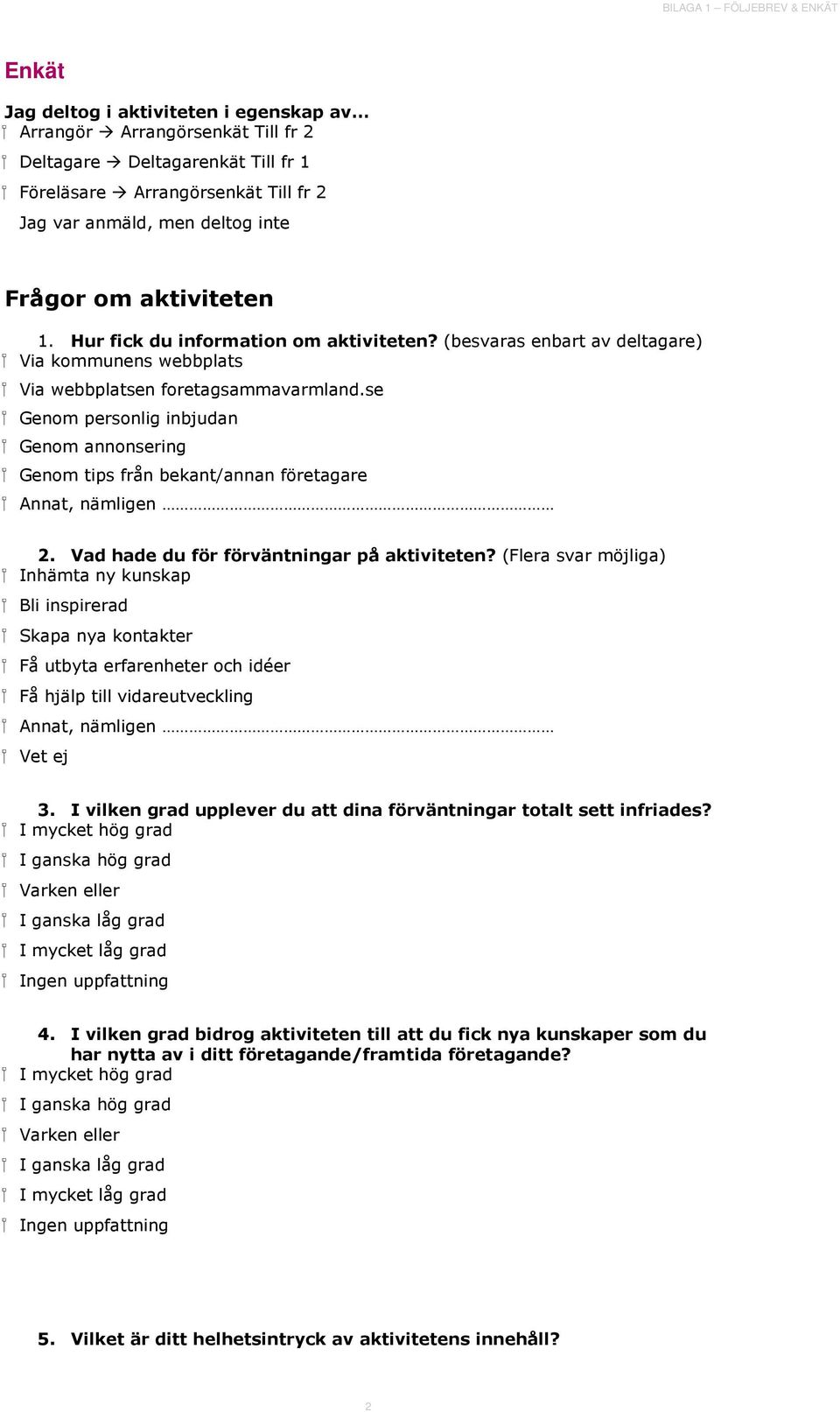 se Genom personlig inbjudan Genom annonsering Genom tips från bekant/annan företagare Annat, nämligen 2. Vad hade du för förväntningar på aktiviteten?