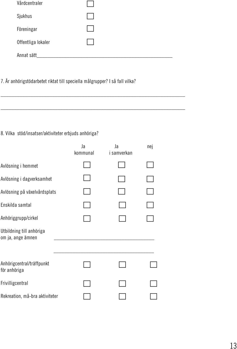 Vilka stöd/insatser/aktiviteter erbjuds anhöriga?