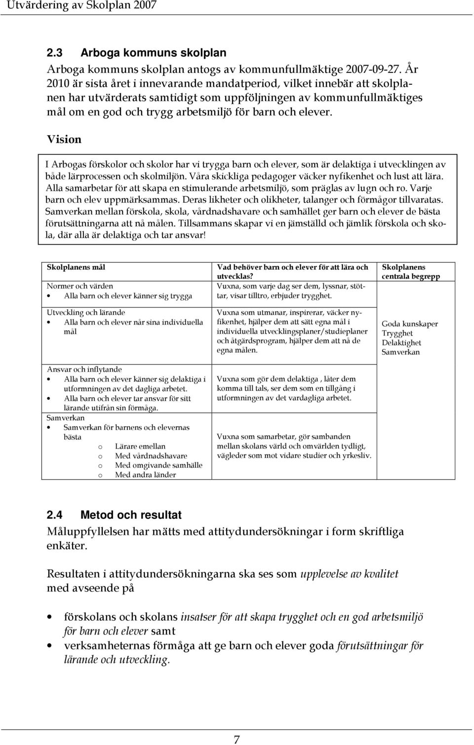 elever. Vision I Arbogas förskolor och skolor har vi trygga barn och elever, som är delaktiga i utvecklingen av både lärprocessen och skolmiljön.