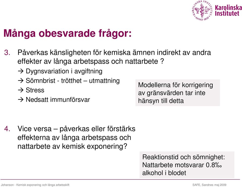 Dygnsvariation i avgiftning Sömnbrist - trötthet utmattning Stress Nedsatt immunförsvar Modellerna för korrigering av