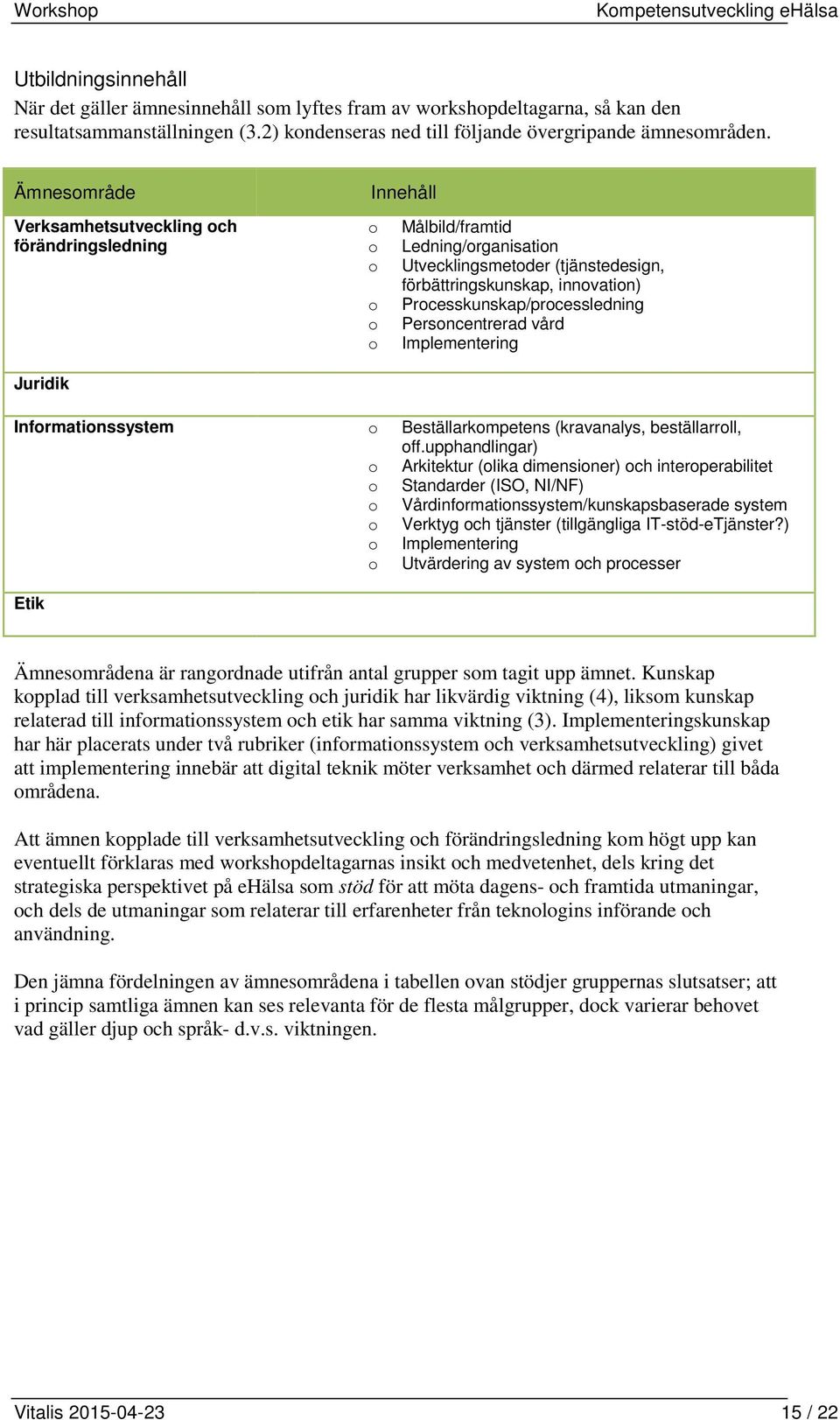 Processkunskap/processledning o Personcentrerad vård o Implementering Juridik Informationssystem o Beställarkompetens (kravanalys, beställarroll, off.