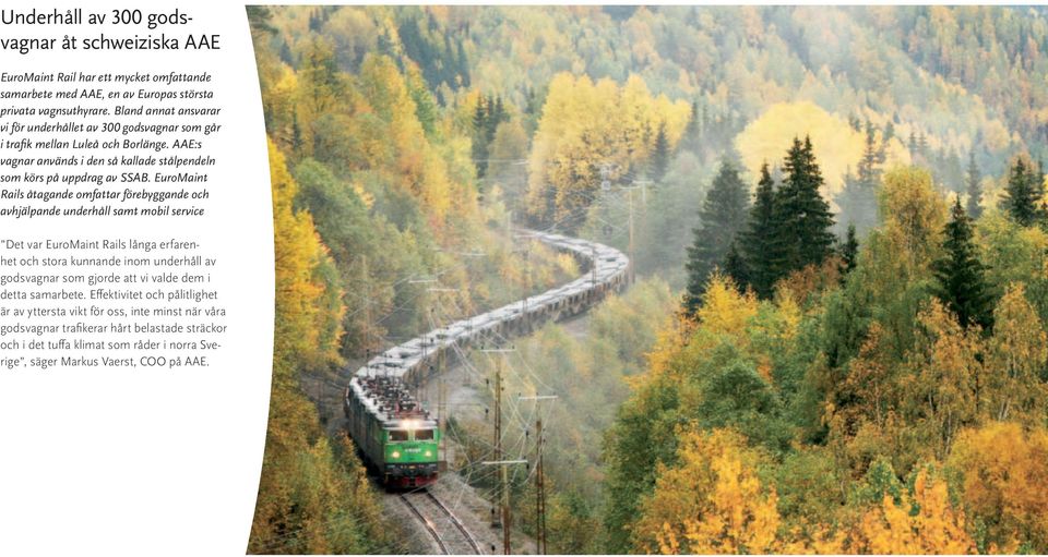 EuroMaint Rails åtagande omfattar förebyggande och avhjälpande underhåll samt mobil service Det var EuroMaint Rails långa erfarenhet och stora kunnande inom underhåll av godsvagnar som gjorde