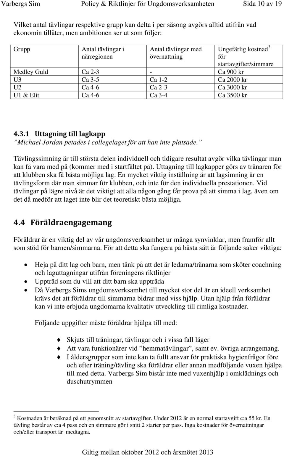 Ca 2-3 Ca 3000 kr U1 & Elit Ca 4-6 Ca 3-4 Ca 3500 kr 4.3.1 Uttagning till lagkapp Michael Jordan petades i collegelaget för att han inte platsade.