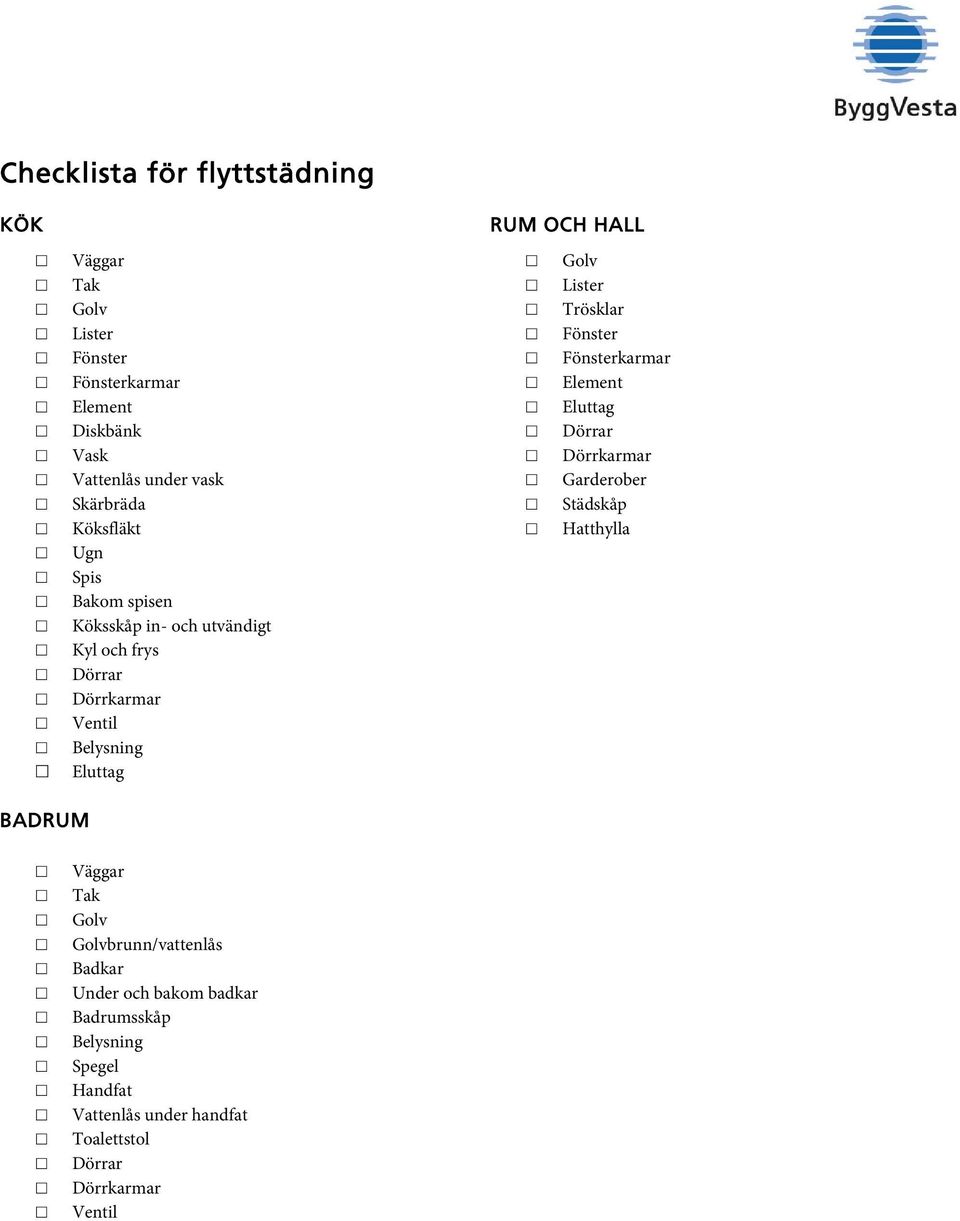 Lister Trösklar Fönster Fönsterkarmar Element Eluttag Dörrar Dörrkarmar Garderober Städskåp Hatthylla BADRUM Väggar Tak Golv