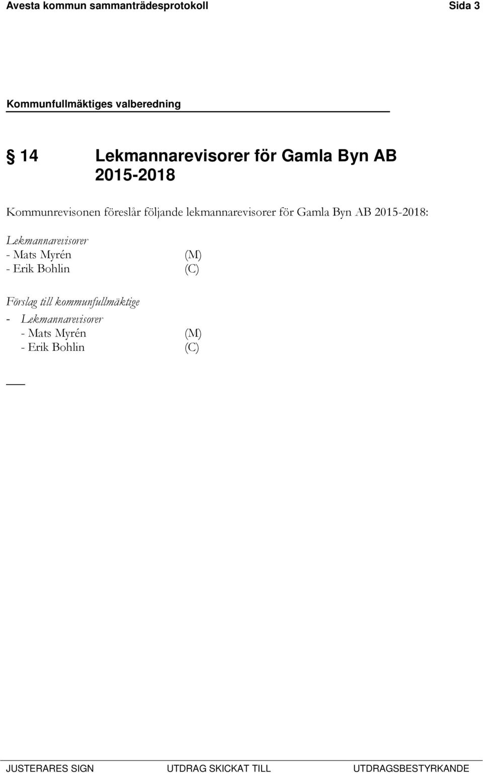 Kommunrevisonen föreslår följande lekmannarevisorer