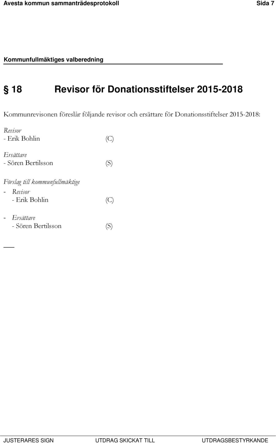 revisor och ersättare för Donationsstiftelser 2015-2018: Revisor