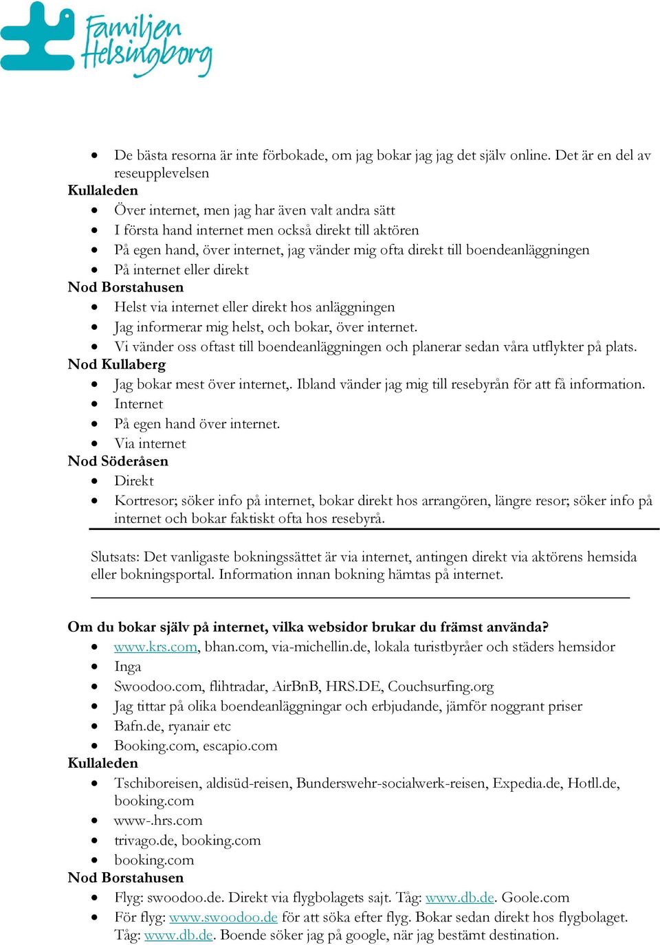 boendeanläggningen På internet eller direkt Helst via internet eller direkt hos anläggningen g informerar mig helst, och bokar, över internet.