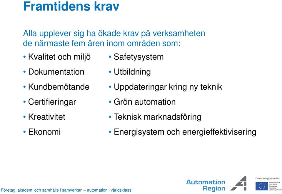 Certifieringar Kreativitet Ekonomi Safetysystem Utbildning Uppdateringar kring