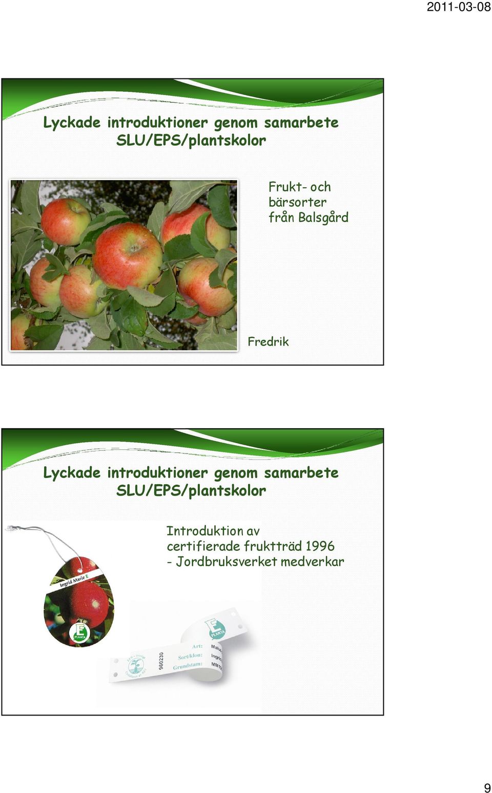 av certifierade fruktträd 1996 - Jordbruksverket medverkar