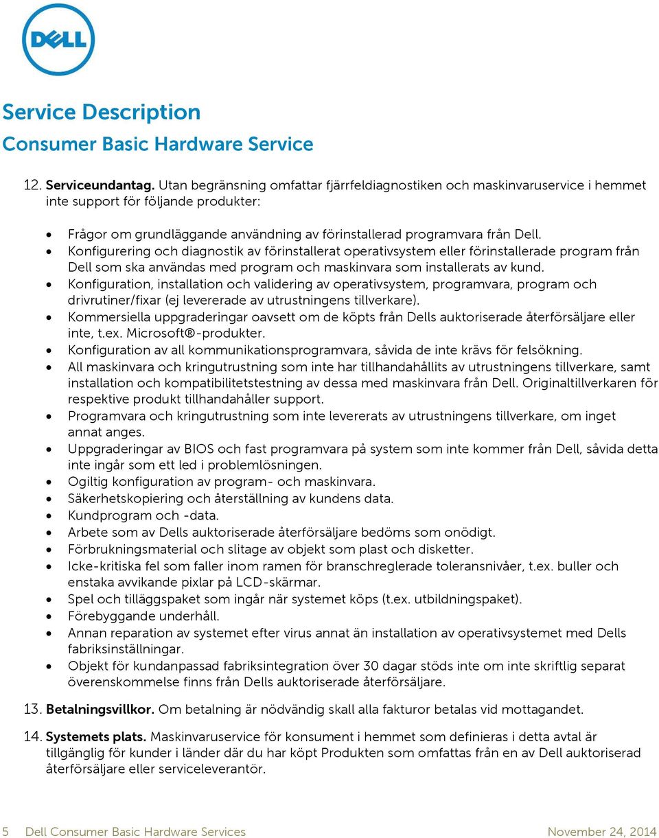 Konfigurering och diagnostik av förinstallerat operativsystem eller förinstallerade program från Dell som ska användas med program och maskinvara som installerats av kund.