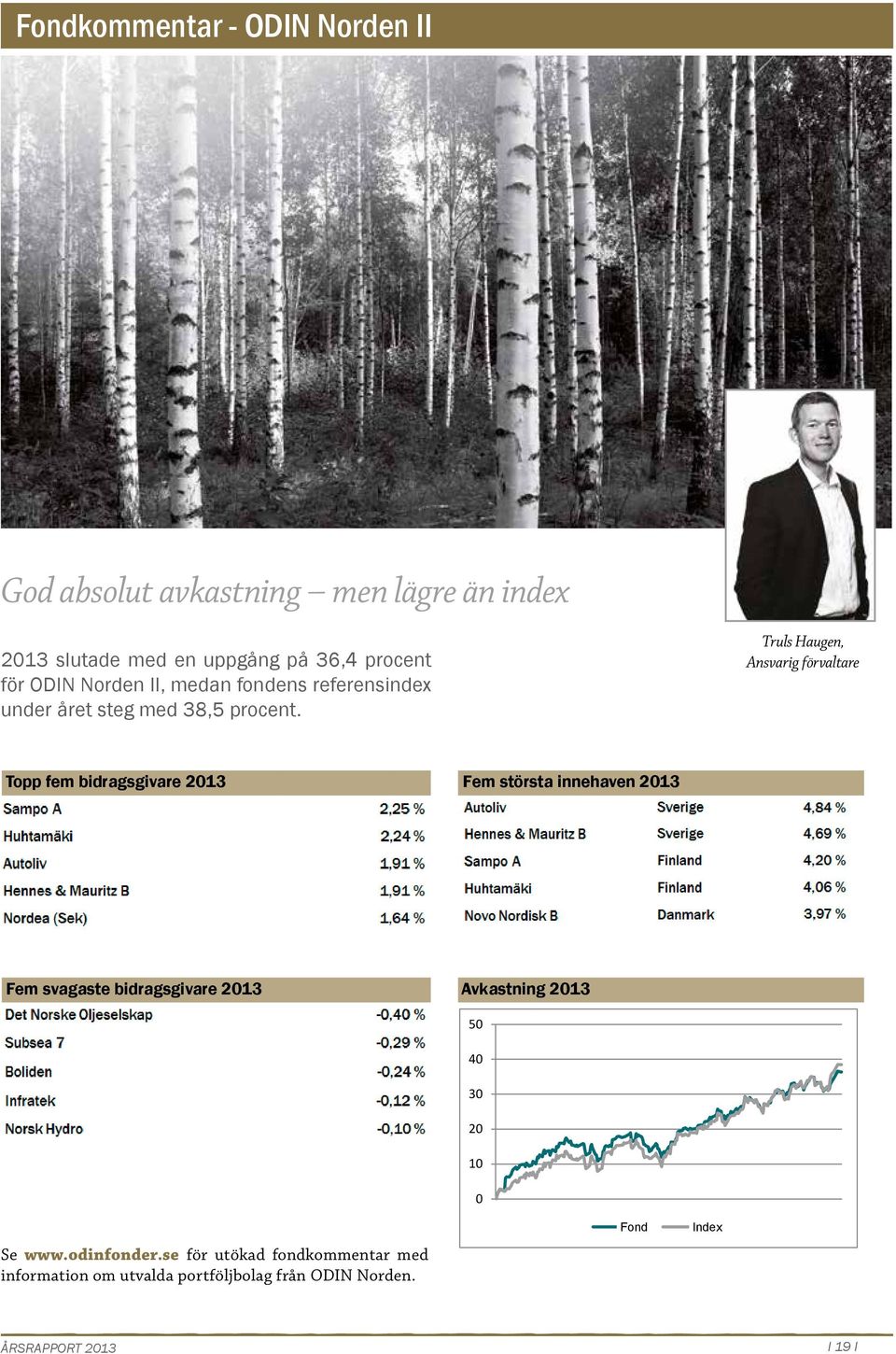 Truls Haugen, Ansvarig förvaltare Topp fem bidragsgivare 213 Fem största innehaven 213 Fem svagaste bidragsgivare 213