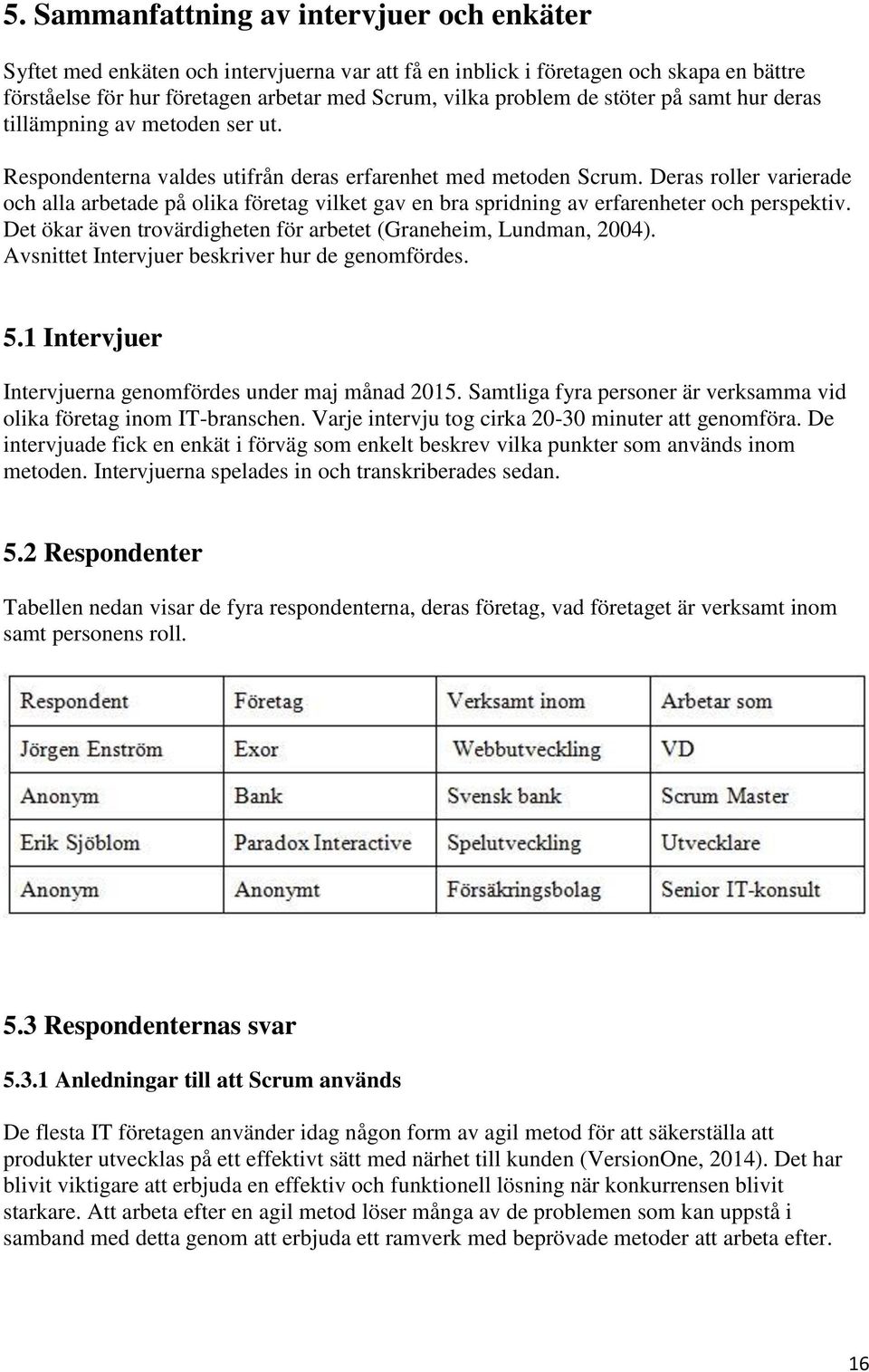 Deras roller varierade och alla arbetade på olika företag vilket gav en bra spridning av erfarenheter och perspektiv. Det ökar även trovärdigheten för arbetet (Graneheim, Lundman, 2004).