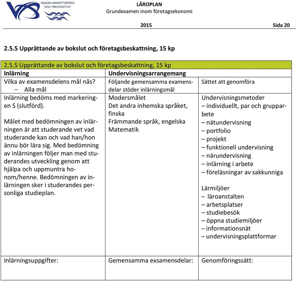 individuellt, par och grupparbete nätundervisning portfolio projekt funktionell undervisning närundervisning inlärning i arbete föreläsningar av sakkunniga