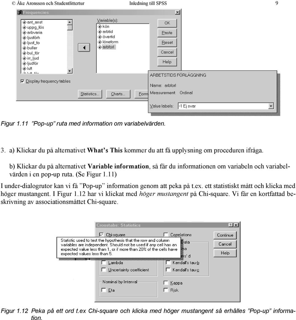 b) Klickar du på alternativet Variable information, så får du informationen om variabeln och variabelvärden i en pop-up ruta. (Se Figur 1.