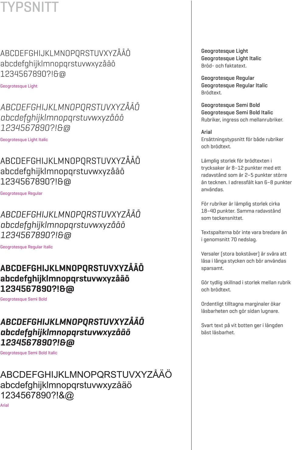 !&@ Geogrotesque Regular Italic ABCDEFGHIJKLMNOPQRSTUVXYZÅÄÖ abcdefghijklmnopqrstuvwxyzåäö 1234567890?!&@ Geogrotesque Semi Bold ABCDEFGHIJKLMNOPQRSTUVXYZÅÄÖ abcdefghijklmnopqrstuvwxyzåäö 1234567890?