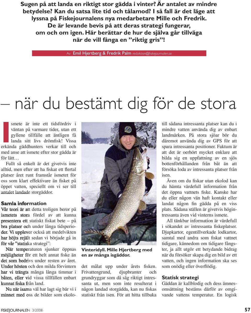 Här berättar de hur de själva går tillväga när de vill fånga en riktig gris! Av Emil Hjertberg & Fredrik Palm redaktion@fiskejournalen.